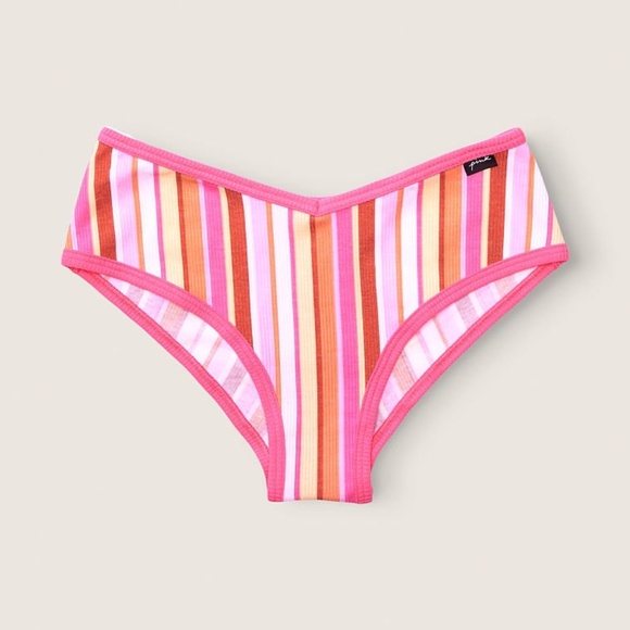 Victoria's Secret PINK Cotton Ribbed Cheekster Panty Pink Stripe Small NEW - Picture 2 of 5